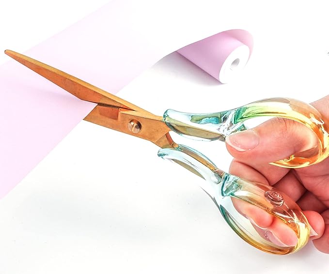 Gold Scissors, Stainless Steel Blade with Acrylic Handle, All Purpose Scissor for Office, School, Home, Fabric Shears, Tijeras (6.3" Yellow Green)