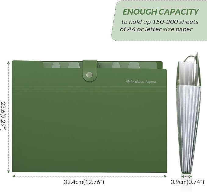 SKYDUE Expanding File Folders with 8 Pockets, Accordion File Organizer with Labels, Portable Paper Bill Receipt Organizer, Letter Size, Home School Office Supplies, Olive Green
