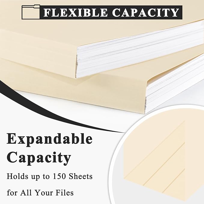 Manila Folders 8.5 x 11 | 1/3 Cut File Folders Letter Size | Manilla File Folders 8.5 x 11 Pack of 100 | Paper Folders for Documents, Business, School, Classroom and Office Supplies.