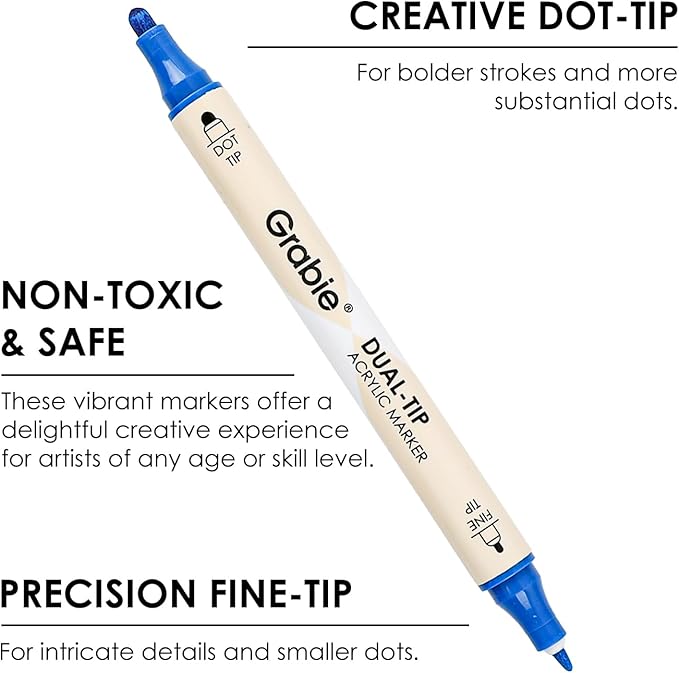 Grabie 36 Dual Tip Acrylic Paint Markers, Acrylic Paint Pens, Fabric Markers for Fabric, Canvas, Rock, Glass, Wood, Paper, DIY, Canvas DIY Art Supplies Kit, Set of 36