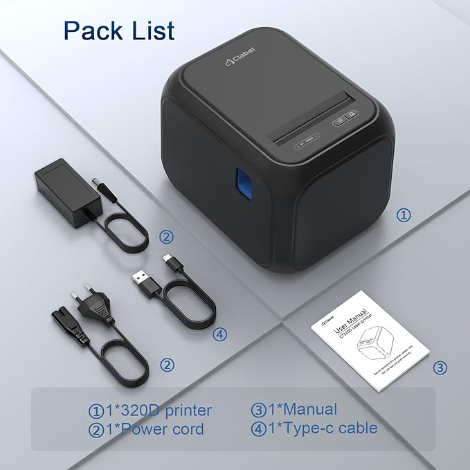 CLABEL Desk Bluetooth Barcode Label Printer: Label Maker with Direct Thermal Printing, 2 Inch Print Width for Barcodes Address Shipping Warehouse with 1 Roll 40x30mm Label (3 Inch Soot)