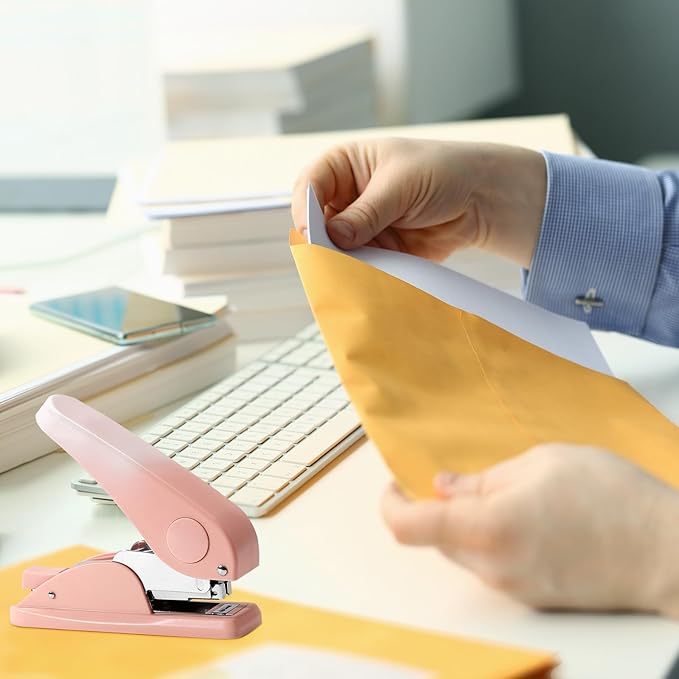 Effort-Saving Lever Teacher Stapler with 1000 Staples, 24/6 and 26/6 Stapler for desks, Offices, and classrooms（Pink）