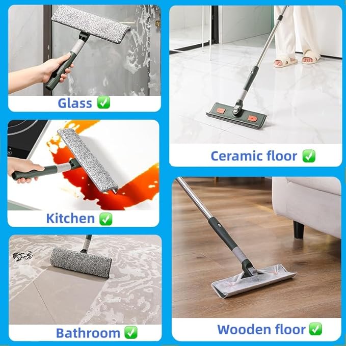 4 in 1 Window Squeegee Cleaner Set,Window Cleaning Tool with 81" Adjustable Extendable Pole,Professional Long-Handled Window Washing Kit for Home,Outdoor Windows, Glass, Floor
