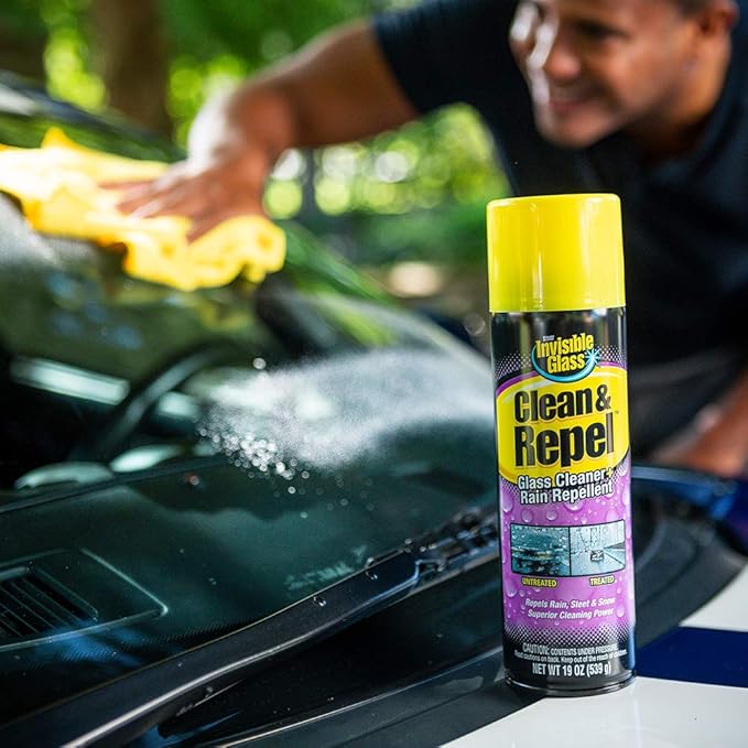 Invisible Glass 91184-6PK Clean & Repel – Aerosol Glass Cleaner and Rain Repellent, Cleans Exterior Windshields, Repels Rain, Sleet, Snow, Improves Wet Weather Driving Visibility – 19 oz (Pack of 6)