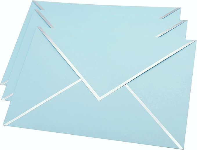 A7 Envelopes - V Flap Foil Border Luxury Mailing Envelopes for 5" x 7" Cards - for Wedding, Invitations, Baby Shower, Photos, Graduation, Birthday, Bridal Shower - 5.25" x 7.25" (Baby Blue, 50 Pack)