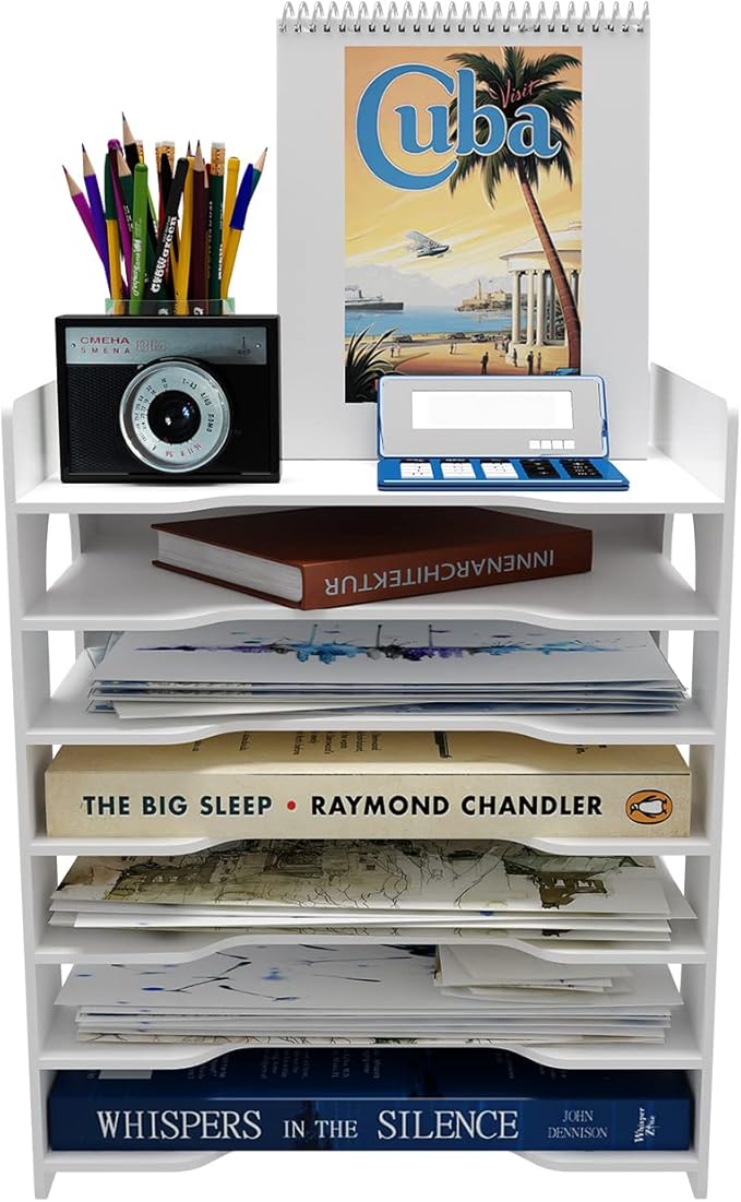 Natwind 7-Tier File Paper Organizer for Desk & Desktop - White File Holder with Mail Letter Tray & Paper Sorter for Home Office, School Classroom