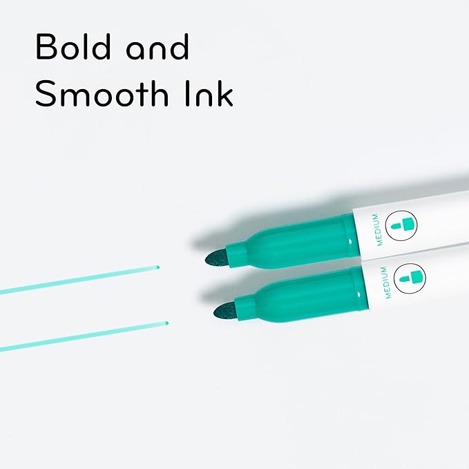 U Brands Fine Tip Dry Erase Markers with Eraser, Whiteboard Markers, Low Odor, Green, Set of 12