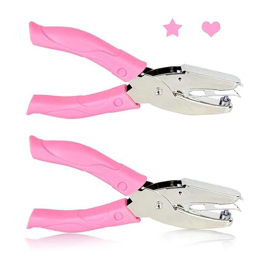MIAO JIN 2Pcs 1/4 Inch Heart and Star Metal Single Handheld Hole Punch for DIY Craft Paper Scrapbook Puncher Hand Tool with Grip (Star&Heart)