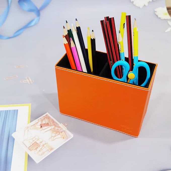 Pen Pencil Holder Cup Container PU Leather Desk Organizer Stand Decor Brush Scissor Decoration Office Home School