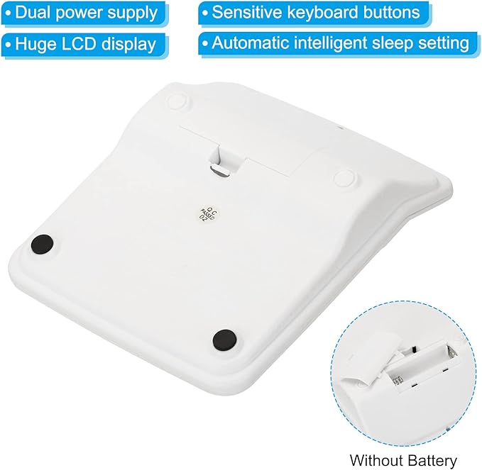 PATIKIL Desk Calculator, 12 Digits Large LCD Display Electronic Calculator Solar Battery Dual Power for Home Office Desktop, White