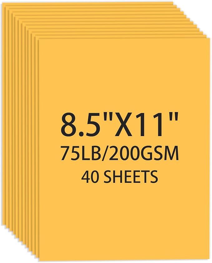 Cardstock 8.5 X 11, 40 Sheets Yellow Card Stock, 75lb/ 200gsm Copy Paper, Cardstock Printer Paper For Art, Drawing, Invitations, DIY Cards, Watercolor, Craft, Construction, School & Office Supplies