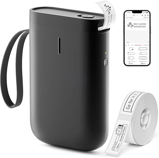 DEEPIN Label Maker Machine Portable Bluetooth Label Maker with Tape, Thermal Label Printer Multiple Templates for Phone, Mini Label Sticker Printer for Business Office Organization Black