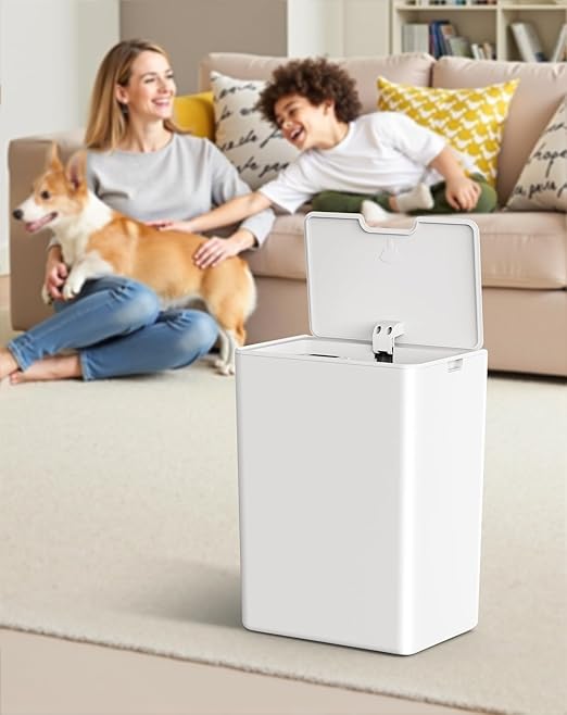 Cesun 2 Pack 4 Gallon Bathroom Trash Can with Lid, Small Automatic Trash Can, Touchless Motion Sensor Garbage Can, White Plastic Waste Basket for Bathroom, Bedroom, Toilet, Office, Rv