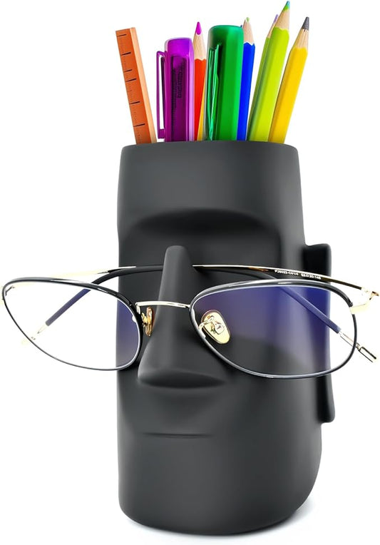 Multifunctional Handmade Eyeglass Holder and Pen Holder Desk Organizer for Office, Home Decor,Creative vase, Makeup Brush Storage (Black)