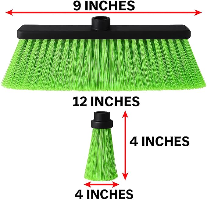 Healing Atlas ALMA Apple Green 14" Soft Sweep Broom Head – Lightweight Flagged Bristles – 7/8" Universal Thread – Recycled PP(Apple-Green, ALMA)