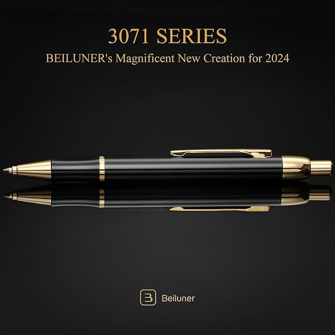 BEILUNER Luxury Gel Pen with 24K Gold Electroplating Finish, Black Piano Lacquer, Luxury Grade Craftsmanship, Best Gel Pen Gift Set for Men and Women