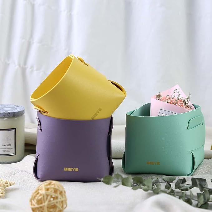 Bieye LSB008 Collapsible Leather Storage Bin Decorative Desk Organizer for Jewelry Makeup Pen Pencil Glasses Remote Controller Storage (Mint Green, 4" WX4 LX4 H)