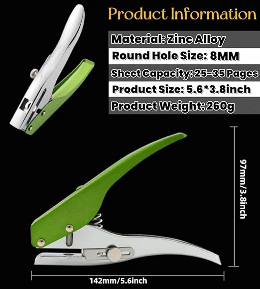 Single Hole Punch, Heavy Duty Hole Puncher Handheld Paper Puncher Small Hole Punch for Paper Crafts Cards Tags Scrapbook- 5/16 inch-8mm