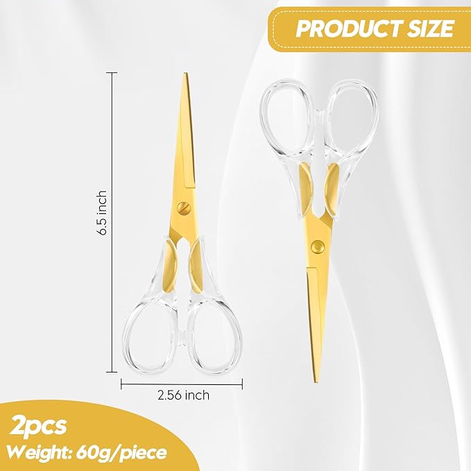 Honagu Acrylic Scissors 2-Pack 6.5", Multipurpose Stainless Steel, Sharp, Safe,Paper and Fabric Scissors for Office, Home, School, Sewing and Crafting (Gold)