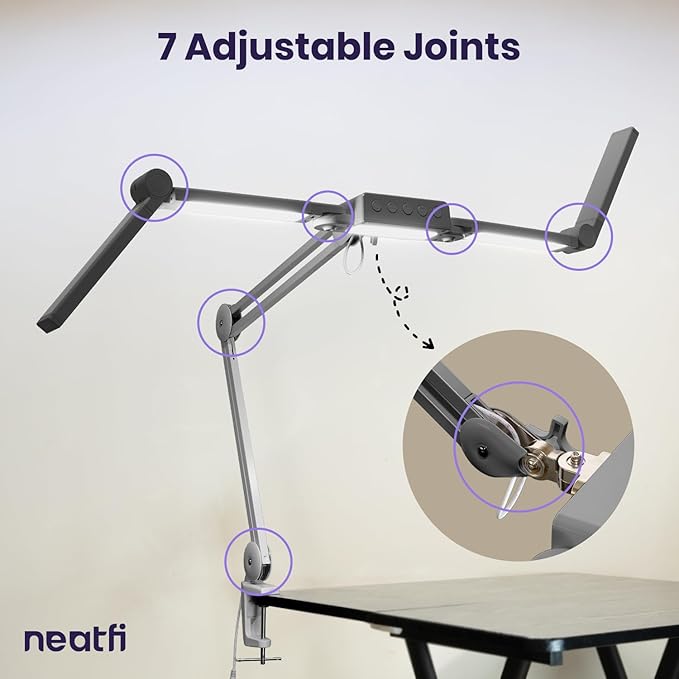 Neatfi (New Model) 3,000 Lumens LED Desk Lamp, Dimmable, 360 SMD LEDs, 30W, CRI 95, Adjustable Light Modes, Task Lamps for Home Office, Study Lamp, Desk Light Bar (CCT with Clamp, Silver, 44 Inches)