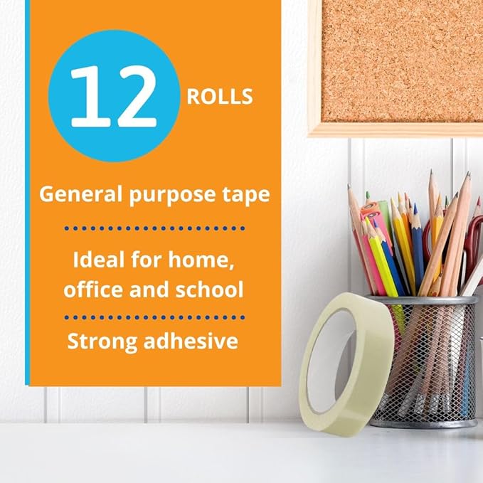 GTSE Premium Clear Tape, Dispenser & Heavy Duty Scissors, 1 inch x 217 feet, Strong Transparent Gift Wrap Tape for Home, Office, 12 Rolls