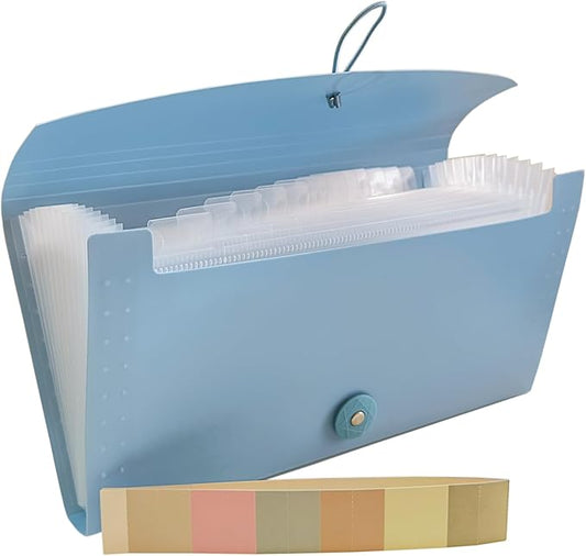 Small Accordion File Organizer - 13 Pocket Expanding Folder for Receipts, Bills, and Envelopes - Money Saving Binder (Blue)