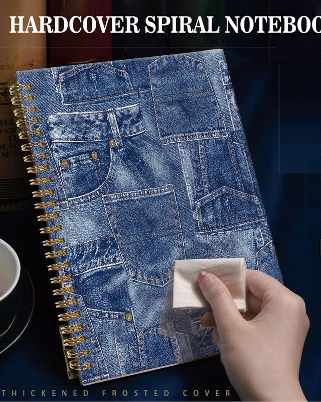 Spiral Journal Notebook,A5 Hardcover Lined Journals for Women Girl 6 x 8.3 in,120 Pages Thick Paper,Cute College Ruled Writing Notebook for Gifts Office Work School(Denim)