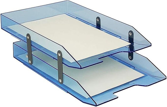Acrimet Collapsible Articulated Letter Tray 2 Tier Plastic Desktop File Organizer (Clear Blue Color)
