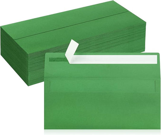 100 Pack #10 Business Envelopes, Green Standard Envelopes Self Seal, Letter Size Mailing Envelopes for Checks Letters Invoices Statements Birthday Graduation Wedding, 4 1/8 x 9 1/2 Inch