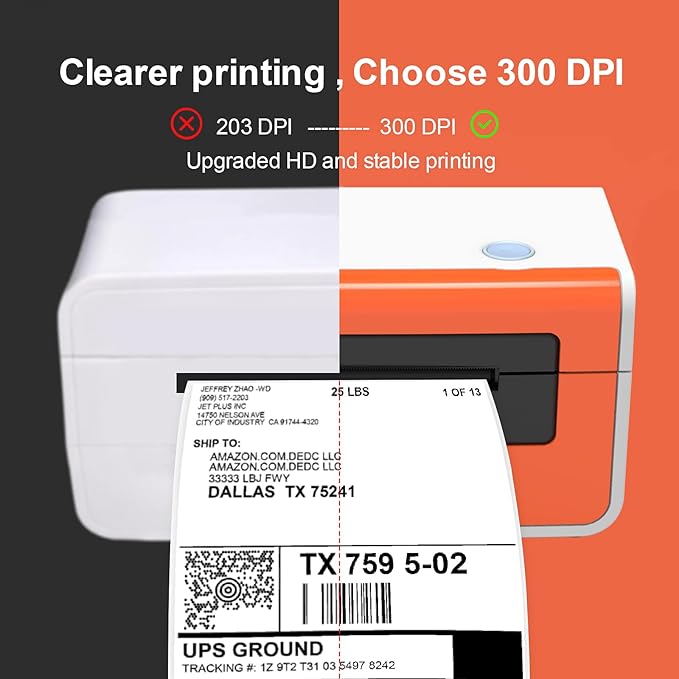 K COMER Thermal Label Printer 300DPI,4x6 Shipping Label Printer for Package,Desktop Label Maker Compatible with Amazon, Etsy, USPS, Shopify, Ebay, Work with Windows & Mac for Small Business