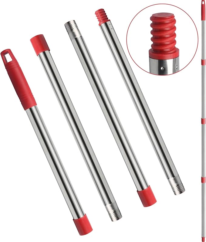 GRAREND 4-Section Spin Mop Replacement Handle, Mop Handle Compatible with Ocedar Spin Mop, 2.5-to-5 Foot Easy Cleaning Floor Mop Stick for Floor Cleaning