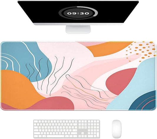 Auhoahsil Desk Mat, Ultra Large Mouse Pad, XXL Gaming Mousepad, Pretty Desk Pad, Big Extended Full Size Desktop Desk Matt for Keyboard, Laptop & Computer, 35.5 x 15.7 in, Abstract Orange Pink Pattern