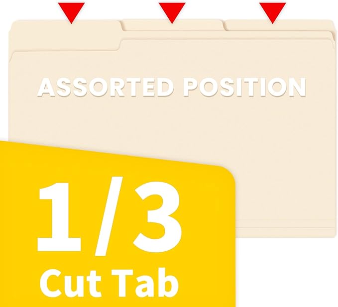 SUNEE Manilla Folders Legal Size (14 x 8.5 inches),100 Per Box, Durable Paper File Folders with 1/3 Cut Tab for Office, Legal Documents, Filing, and Organizing