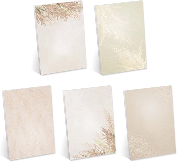 Pampas Grass Sticky Note Pads / 4" x 6" Repositionable Trendy Boho Sticky Notes / 50 Sheets Per Pad/Set of 5 Designs/Made in USA