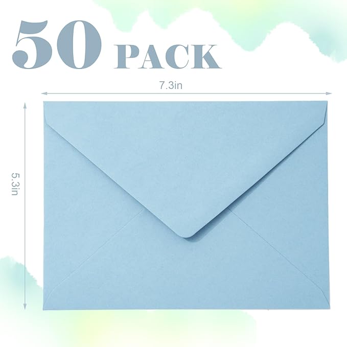 Whaline 50Pcs A7 Summer Invitation Envelopes Set Baby Blue Greeting Card Envelopes V-Flap Gift Card Sleeves for Mailing Envelope Sending Card, 7.3x5.3 Inch