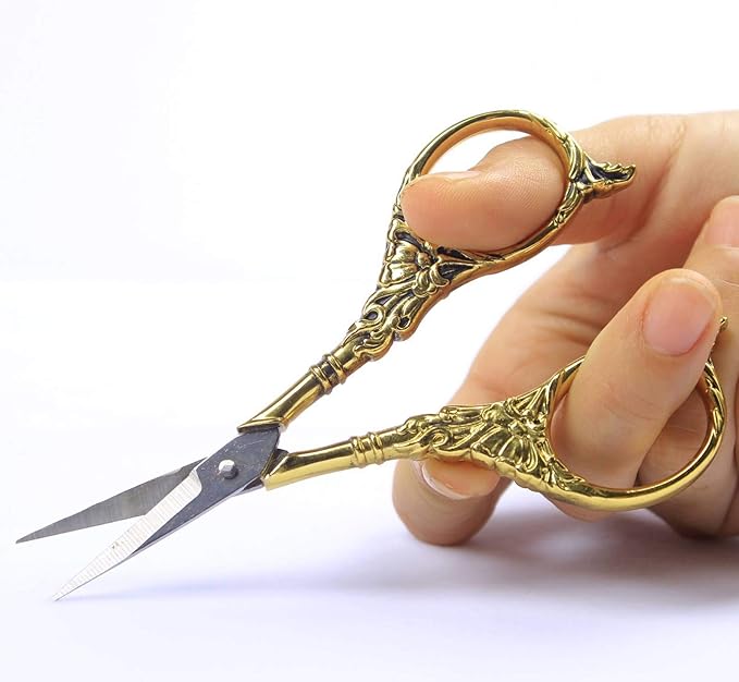 BIHRTC Vintage European Style Scissors Stainless Steel for Cross Stitch Cutting Embroidery Sewing Handcraft Craft Art Work DIY Tool(Gold)