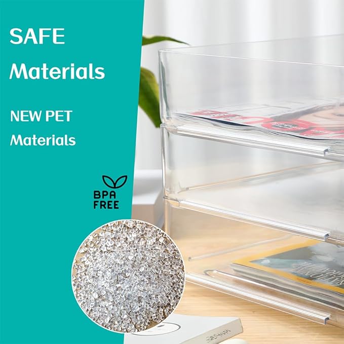 4 Tier Stackable A4 Paper Trays, Office Desk File Holder, Tidy File Document Letter Book Paper Organizer (4 Tiers,Clear)