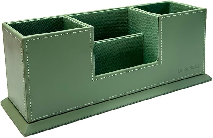 UnionBasic Desk Organizer, Desktop Caddy Leather Multi-compartment Pen Holder Office Stationer Organizer, Malachite Green