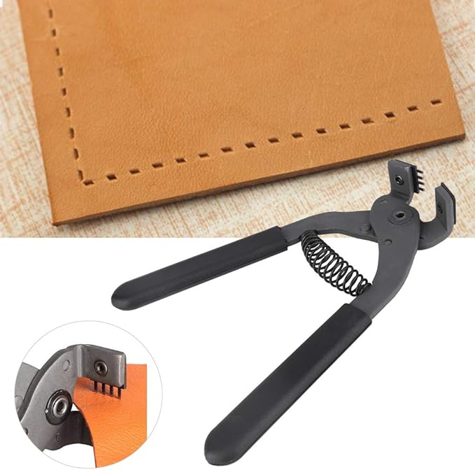 Leather Punch Tool Silent Pliers, 6.7in Handheld Leather Hole Punch Tool with 0.15in Head, DIY Leather Art Craft Hole Punch Stitching Hand Pliers for Belts Straps Saddles Shoes (4mm-4 Teeth)