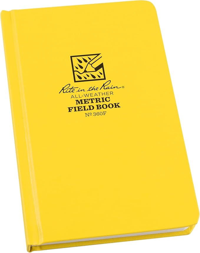 Rite In The Rain Weatherproof Hard Cover Notebook, 4.75" x 7.5", Yellow Cover, Metric Field Pattern (No. 360F)