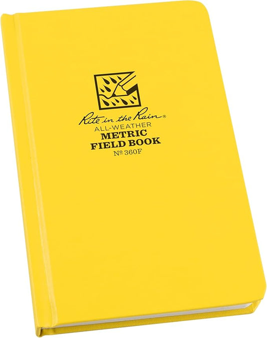 Rite In The Rain Weatherproof Hard Cover Notebook, 4.75" x 7.5", Yellow Cover, Metric Field Pattern (No. 360F)