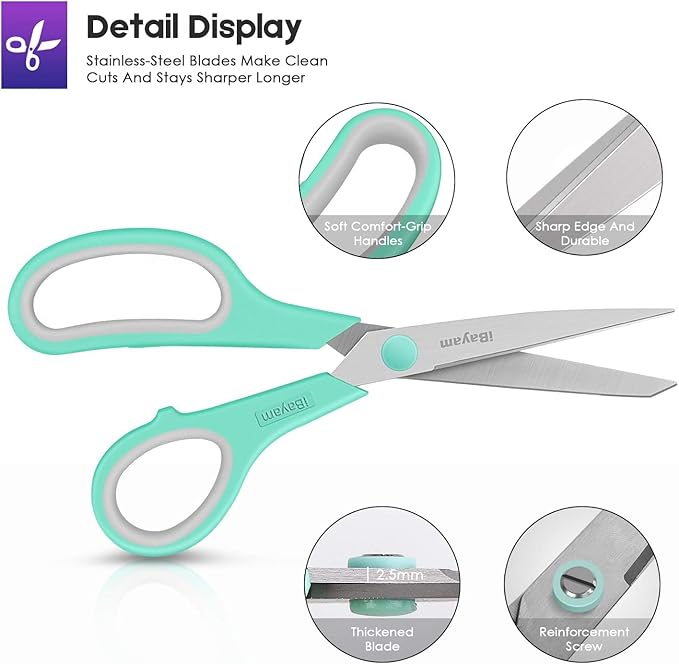 8 '' Multipurpose Heavy Duty Scissors Bulk 24-Pack, 2.5mm Thickness Ultra Sharp Blade Shears with Comfort-Grip Handles for Household School Office Supplies, Right/Left Hand Tools