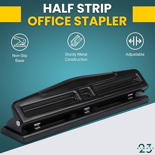 Always23 3 Hole Punch, Heavy Duty, 12-Sheet Three-Hole Punch, Padded Handle, Black.