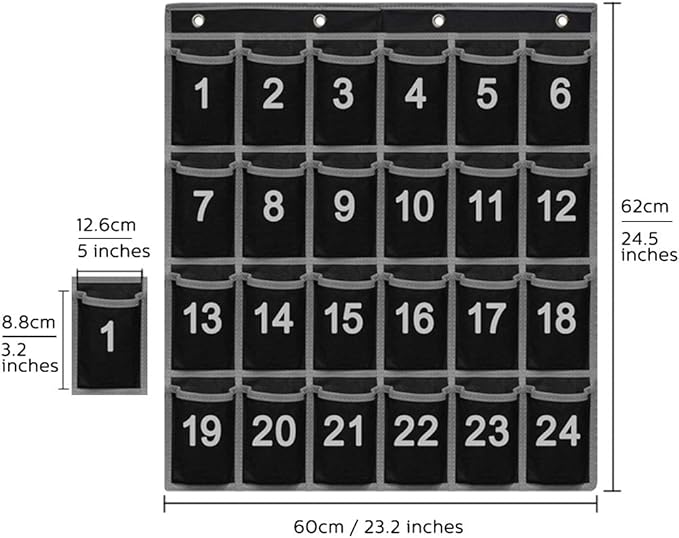 Eamay 24 Numbered Classroom Pocket Charts for Cell Phones and Calculators Holder Wall Door Mount Hanging Organizer
