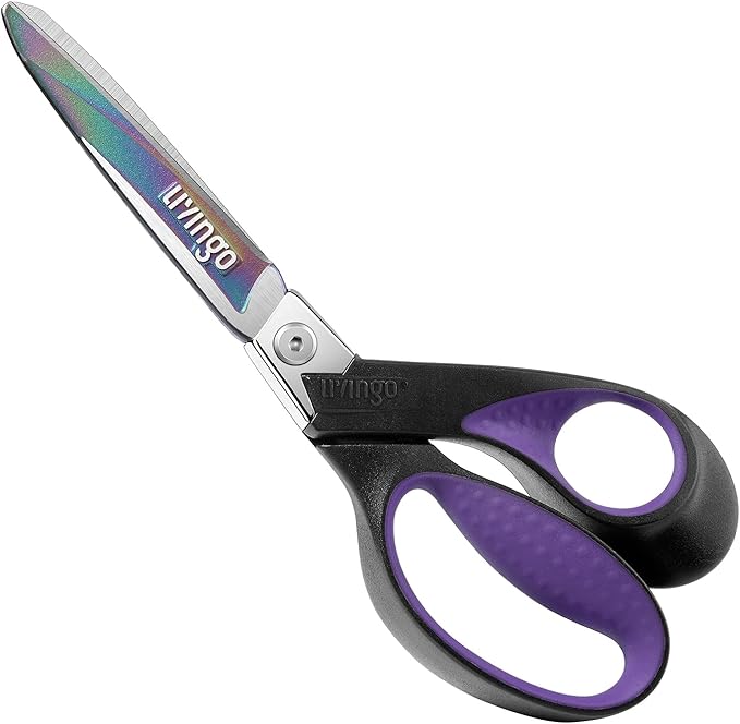 LIVINGO Industrial Scissors all Purpose: 9" Professional Heavy Duty Shears Sharp Stainless Steel - Forged Titanium Coated Scissors for Fabric Sewing Carpet Workshop Outdoor Home Office Purple/Black