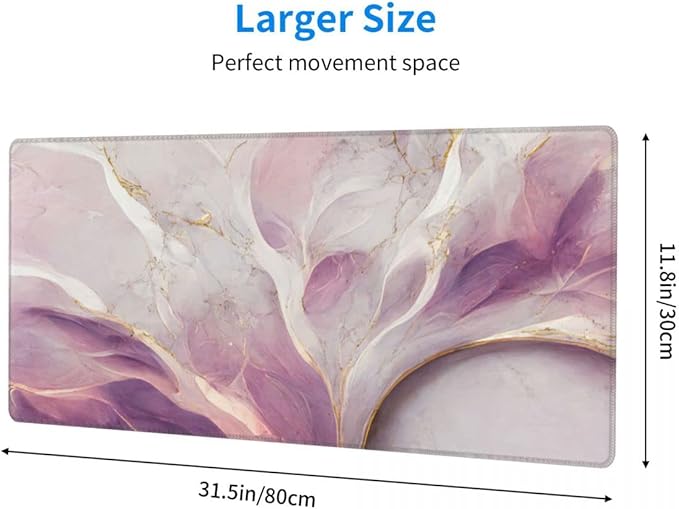 Desk Pad,Office Desk Mat 31.5"×11.8" Large Gaming Mouse Pad,Extended Computer Mouse Pad,Waterproof Thick Big Mouse Pads with Non-Slip Rubber Base Office Home Purple White Marble Flower