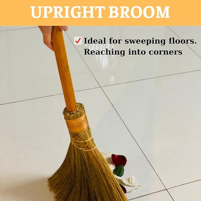 TTS For Home Handmade Whisk Sweeping Orange Broom - Vietnamese Straw Soft Broom - Brooms Decorative 12.2" Width, 28.35" Length