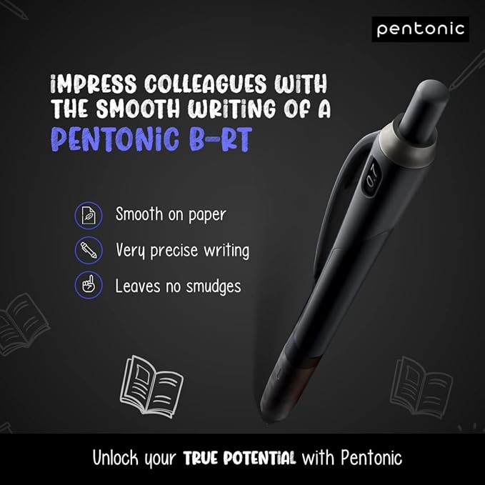 linc Pentonic BR-T Retractable Ballpoint Pens, 12 Count, Black Ink, 0.7 mm Fine Point, Smooth Writing For Journaling, Office & School (PEN12120)