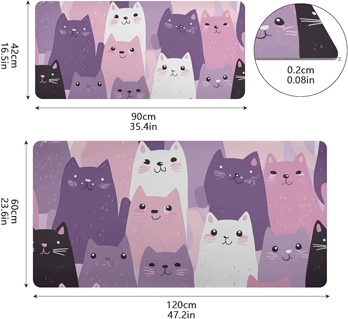 Mouse Pad Desk Mat Leather Desk Pad Large Gaming Desk Cover Protector Mat for Keyboard Computer Laptop Office Waterproof 35.4 x 16.5 Inch Pink and Purple Cats