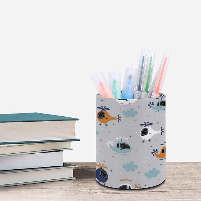 Helicopter Pen Holder Pencil Organizer Cute Pencil Cup Desk Decor Makeup Brush Holder PU Multifunctional Office Suppliesfor Home Classroom School